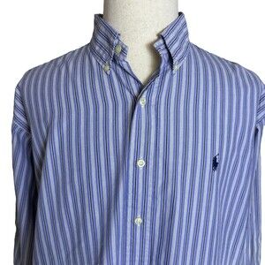 VTG Ralph Lauren Long Sleeve Blake Cotton Button Down Shirt, Large, Blue Striped